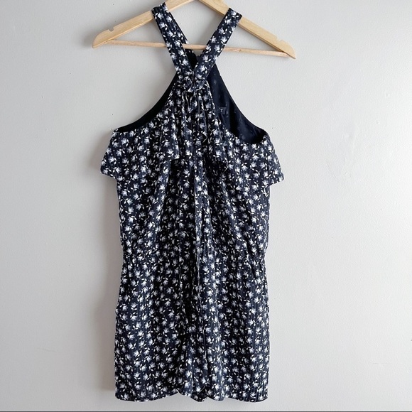 NWT LOFT Bluebell Flounce Halter Romper in Black White Floral Print Petite Small - Picture 2 of 13